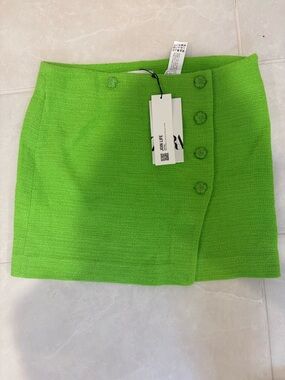 Zara Lime Green Tweed Button Mini Skirt